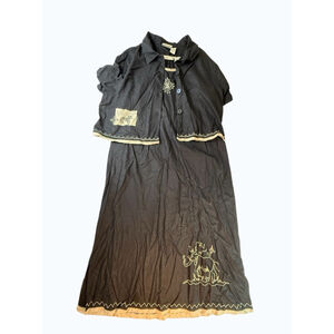 Studio Ease Black & Beige Embroidered Maxi Dress Set Plus Size 18